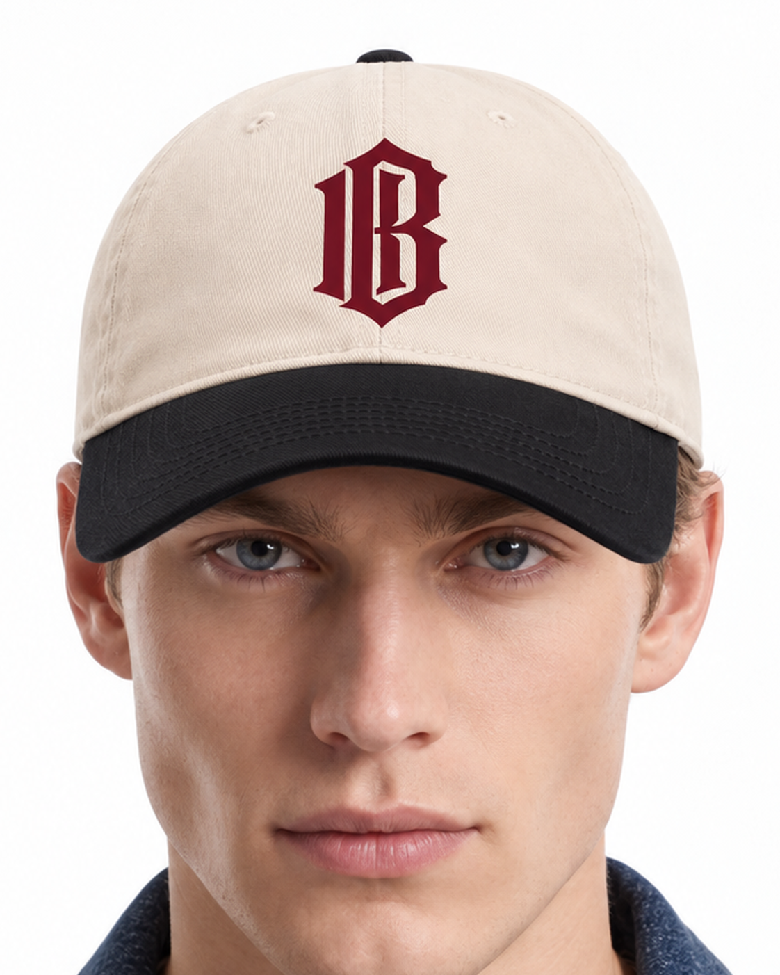 Two-Tone Club Cap, worn, Gothic B on the crown